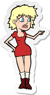 Bir insan tarafından çizilmiş, endişeli, elbiseli bir kadının çıkartması.