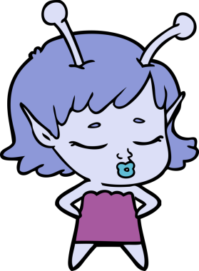 Bir insan tarafından çizilmiş sevimli uzaylı kız çizgi filmi.