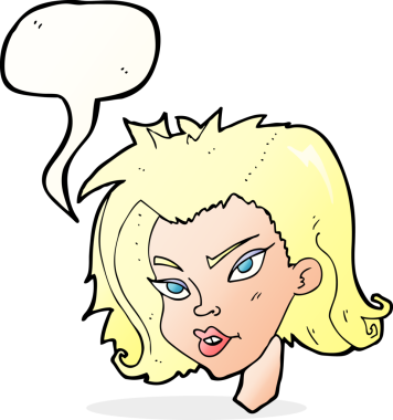 Bir insan tarafından çizilmiş konuşma baloncuğu olan bir kadın yüzü.