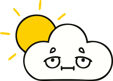 Bir insan tarafından çizilmiş sevimli bir güneş ışığı ve bulut karikatürü.