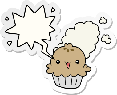 Bir insan tarafından çizilmiş baloncuk çıkartmalı şirin bir çizgi film pastası.