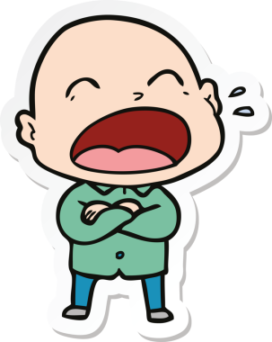 Bir insan tarafından çizilmiş kel adam diye bağıran bir çizgi film çıkartması.