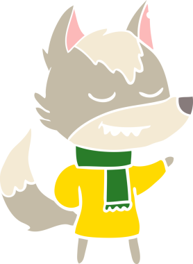 Bir insan tarafından çizilmiş bir eşarp takan düz renkli çizgi film kurdu.