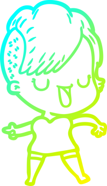 Hipster saç kesimi bir insan tarafından çizilmiş hoş bir çizgi film kızı çizimi.