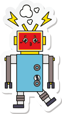 Bir insan tarafından çizilmiş şirin bir robot robot arızasının çıkartması.