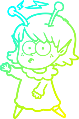 Bir insan tarafından çizilmiş bir uzaylı kız çizgi filmi.