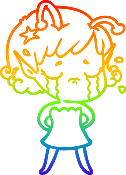 Gökkuşağı gradyan çizgisi, bir insan tarafından çizilmiş ağlayan uzaylı bir kızın çizimi.