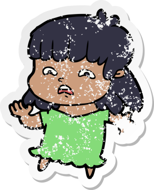 Bir insan tarafından çizilmiş endişeli bir karikatür çıkartması.