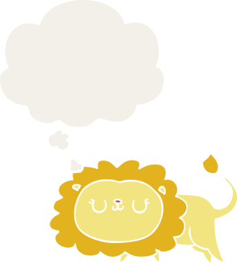 Düşünce baloncuğu olan çizgi film aslanı bir insan tarafından çizilmiş.