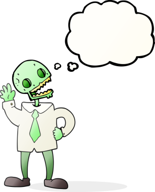 Bir insan tarafından çizilmiş serbest çizim balon karikatür zombi iş adamı