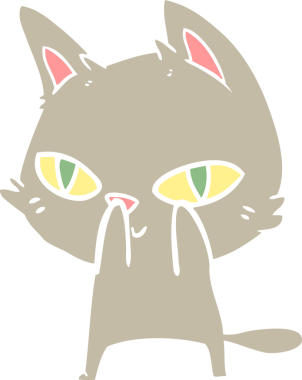 Bir insan tarafından çizilmiş düz renkli çizgi film kedisi.