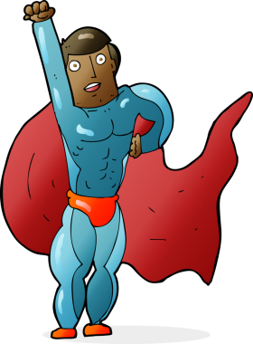 Bir insan tarafından çizilmiş süper kahraman çizgi filmi.