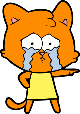 Bir insan tarafından çizilmiş ağlayan kedi çizgi filmi.