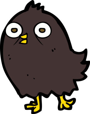 Bir insan tarafından çizilmiş komik çizgi film kuşu.