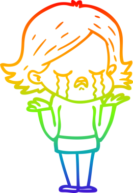 Gökkuşağı gradyan çizimi bir insan tarafından çizilmiş ağlayan bir çizgi kız çizimi