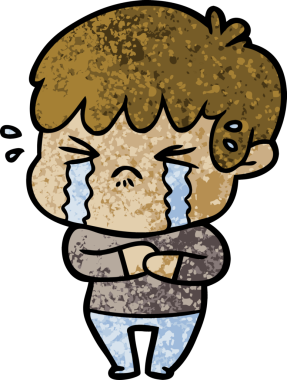 Bir insan tarafından çizilmiş ağlayan çizgi film çocuğu.