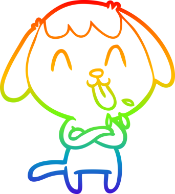 Gökkuşağı gradyan çizimi. Bir insan tarafından çizilmiş şirin bir köpek çizimi.