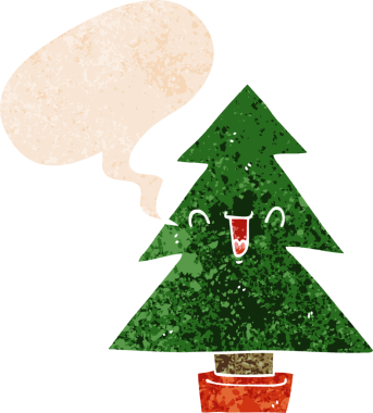 bir insan tarafından çizilmiş, grunge 'de konuşma baloncuğu olan karikatür noel ağacı.