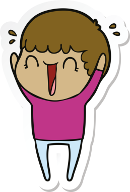 Bir insan tarafından çizilen zevkten zıplayan bir çizgi film karakterinin çıkartması.