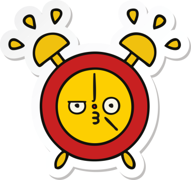 Bir insan tarafından çizilmiş şirin bir çizgi film çalar saatinin çıkartması.