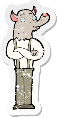 Bir insan tarafından çizilmiş, karikatür dostu bir kurtadamın gerilemiş çıkartması.