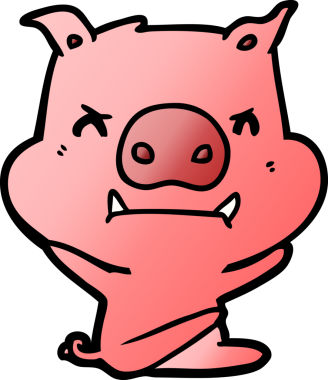 Sinirli çizgi film domuzu bir insan tarafından çizilmiş öfke nöbeti geçiriyor.