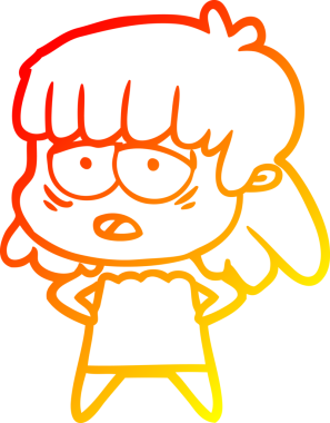 Bir insan tarafından çizilmiş, karikatür çizen, yorgun bir kadın.