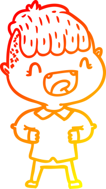 Bir çizgi film karakterinin sıcak çizgi çizimi. Bir insan tarafından çizilmiş mutlu çocuk.