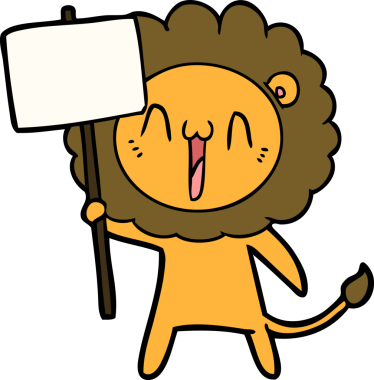 Bir insan tarafından çizilmiş mutlu çizgi film aslanı.