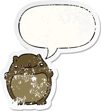 Konuşma baloncuğu olan çizgi film ayısı bir insan tarafından çizilmiş sıkıntılı eski bir çıkartma