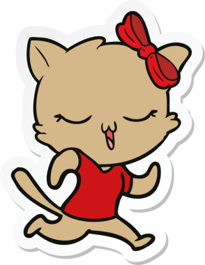 Bir insan tarafından çizilmiş kafasında fiyonk olan çizgi film kedisinin çıkartması.