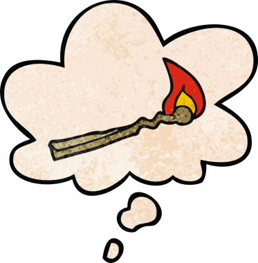 bir insan tarafından çizilmiş grunge doku biçiminde bir düşünce baloncuğu ile çizgi film yakma kibriti