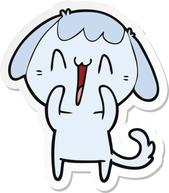 Bir insan tarafından çizilmiş gülen bir köpeğin çıkartması.