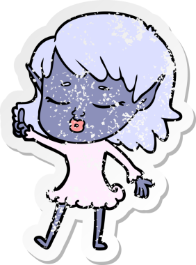 Bir insan tarafından çizilmiş güzel bir elf kızının sıkıntılı çıkartması.