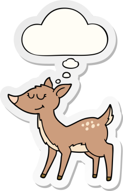 Düşünce baloncuklu çizgi film geyiği insan tarafından çizilmiş bir çıkartma.