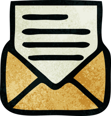 Bir insanın çizdiği mektup ve zarfın retro grunge desen karikatürü.