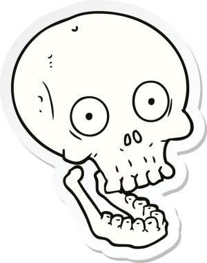 Bir insan tarafından çizilmiş bir karikatür kafatası çıkartması.