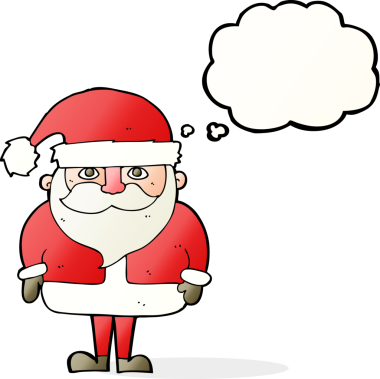 Bir insan tarafından çizilmiş düşünce baloncuklu Noel Baba çizgi filmi.