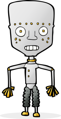 Bir insan tarafından çizilmiş komik çizgi film robotu