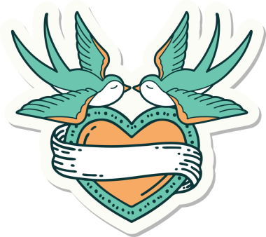 Geleneksel kırlangıç stili dövme çıkartması ve bir insan tarafından çizilmiş sancaklı bir kalp.