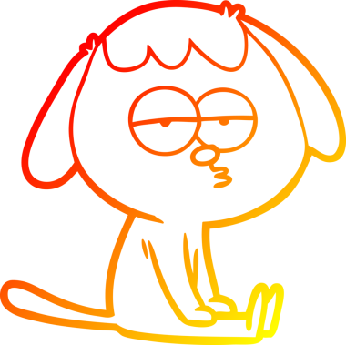 Bir insan tarafından çizilmiş, çizgi film yorgun bir köpeğin sıcak çizgi çizimi.