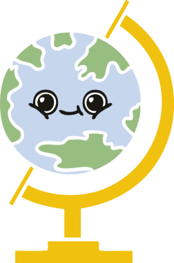 Bir insan tarafından çizilmiş dünyanın düz renkli retro karikatürü