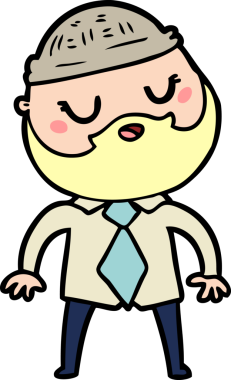 Bir insan tarafından çizilmiş sakallı sevimli bir çizgi film adamı.