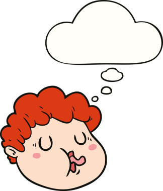 Bir insan tarafından çizilmiş düşünce baloncuklu erkek yüzü.