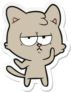 Bir insan tarafından çizilmiş sıkılmış çizgi film kedisinin çıkartması.