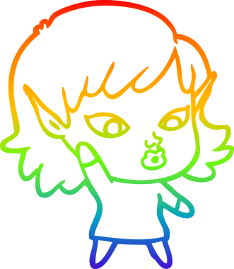 Gökkuşağı gradyan çizgisi bir insan tarafından çizilmiş güzel bir elf kızı çizimi