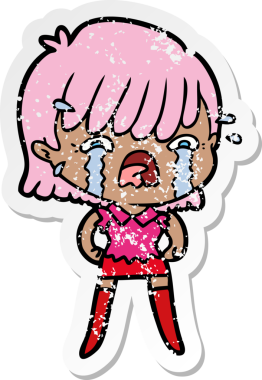 Bir insan tarafından çizilmiş, ağlayan bir çizgi film kızının sıkıntılı çıkartması.