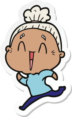 Bir insan tarafından çizilmiş mutlu yaşlı bir kadının çıkartması.