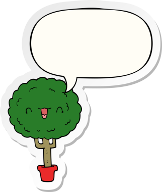 Bir insan tarafından çizilmiş konuşma balonu çıkartmalı çizgi film mutlu ağacı.