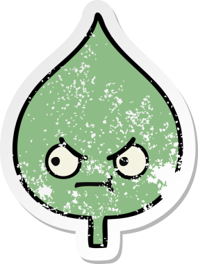 Sevimli bir çizgi film karakterinin sıkıntılı çıkartması. Bir insan tarafından çizilmiş ifade yaprağı.